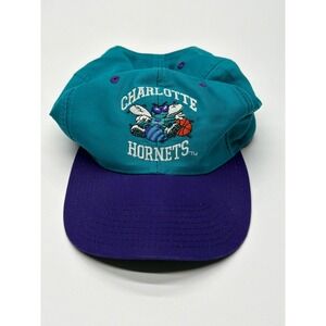 Vintage Charlotte Hornets Front Row Snapback Hat Teal Purple NBA Hugo the Hornet